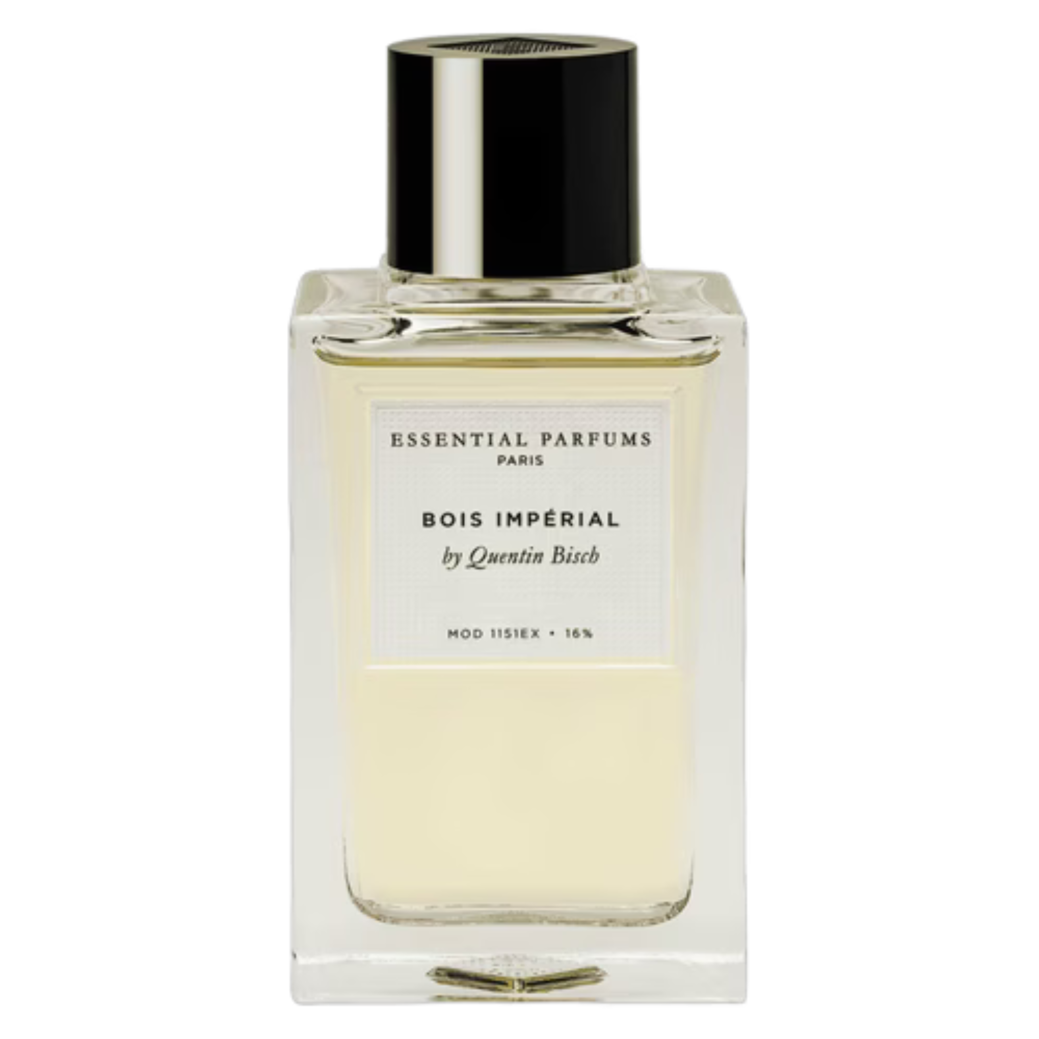 Sample of Essential Parfums Bois Impérial fragrance showing a sleek glass bottle with a dark cap, set against a neutral background.
