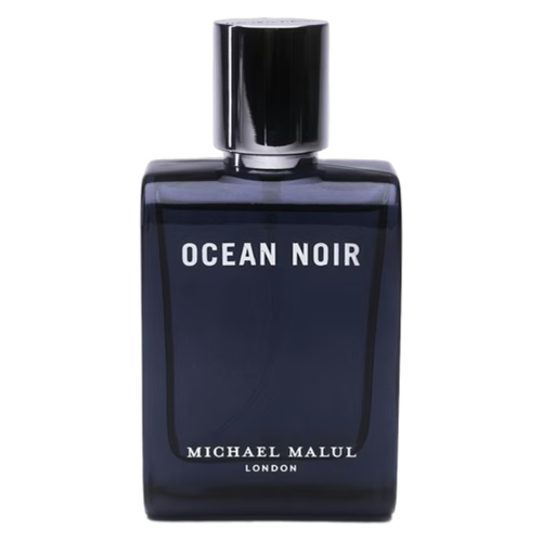 Michael Malul Ocean Noir Eau De Parfum sample bottle with black cap and label, showcasing the fragrance's sleek design.
