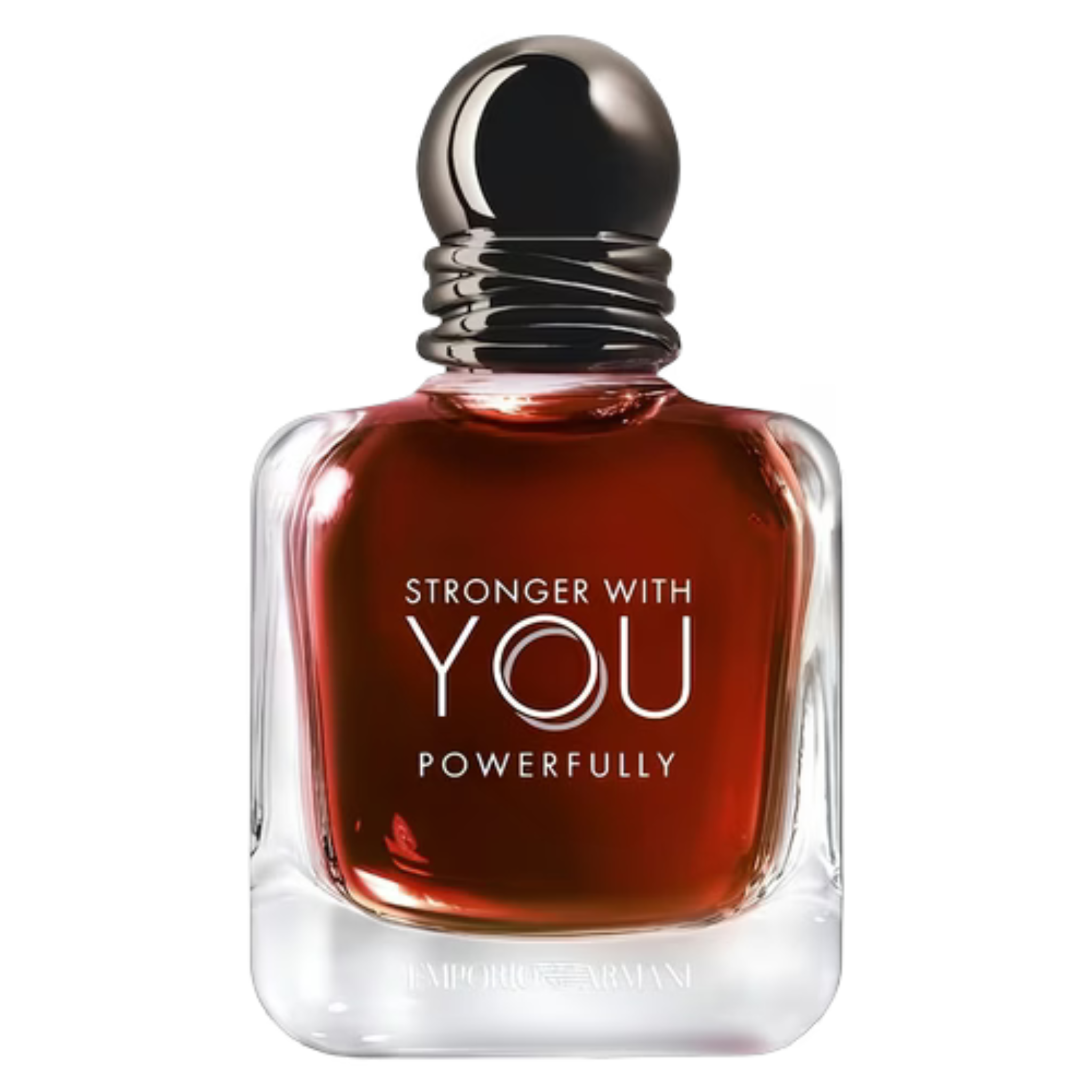 Sample of Emporio Armani Stronger With You Powerfully perfume, featuring a sleek bottle with dark accents.