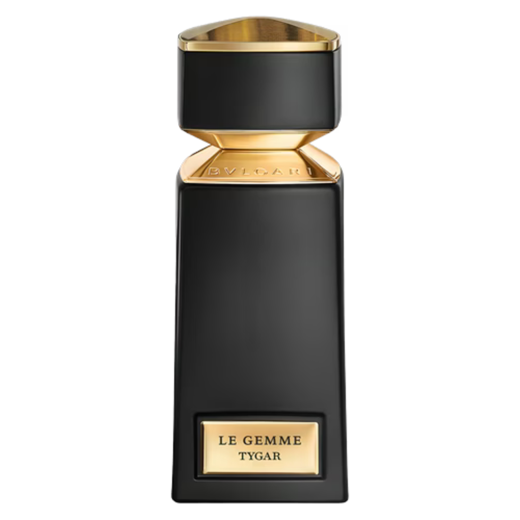 Bvlgari Le Gemme Tygar perfume sample bottle with elegant design and label, showcasing luxury fragrance packaging.