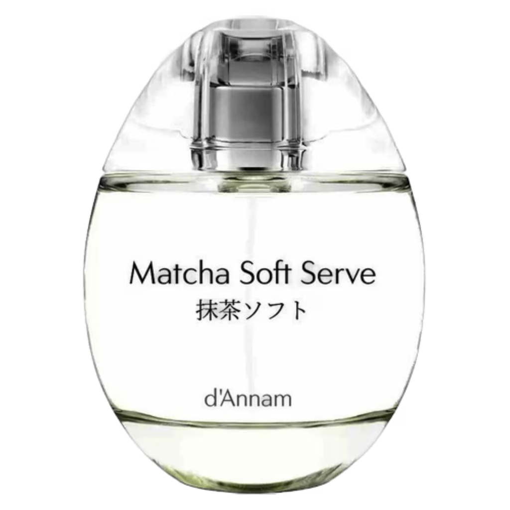 Creamy d'Annam Matcha Soft Serve sample in a clear cup, showcasing vibrant green color and smooth texture.