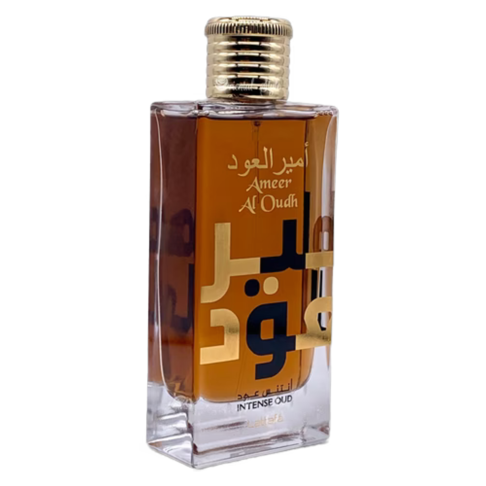 Sample of Lattafa Ameer Al Oudh Intense Oud fragrance in a small vial with a black cap and clear label.