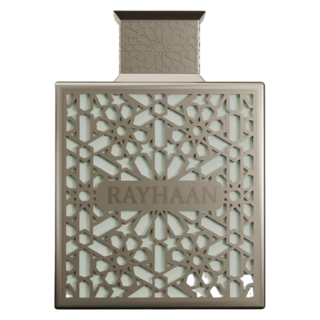 Rayhaan Terra sample bottle from My Store, showcasing earthy design and textured label on a neutral background.