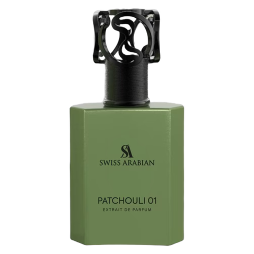Sample of Swiss Arabian Patchouli 01 perfume, showing the small fragrance vial with the label visible.