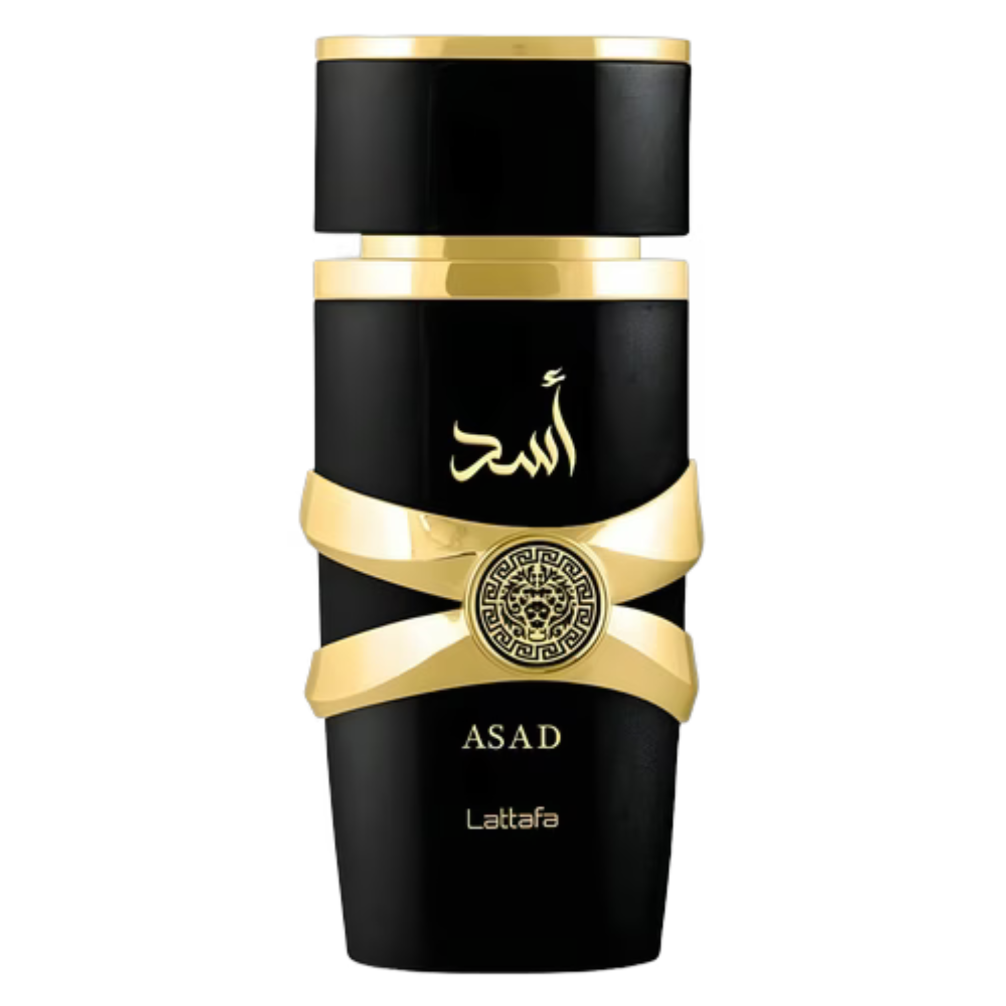 Sample bottle of Lattafa Asad perfume in a sleek glass container with a black cap, showcasing the fragrance's elegant design.