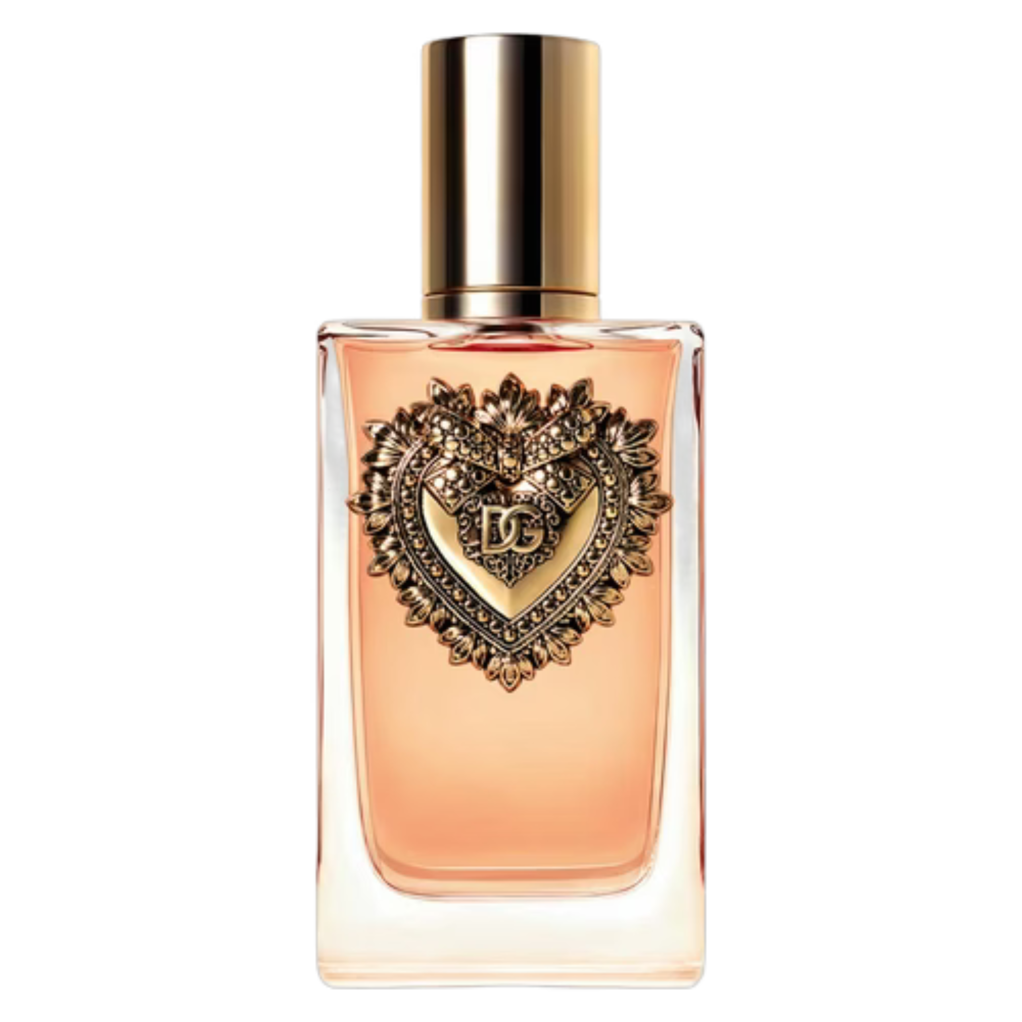 Sample of Dolce & Gabbana Devotion Eau de Parfum, showcasing the elegant perfume bottle with gold accents and floral details.