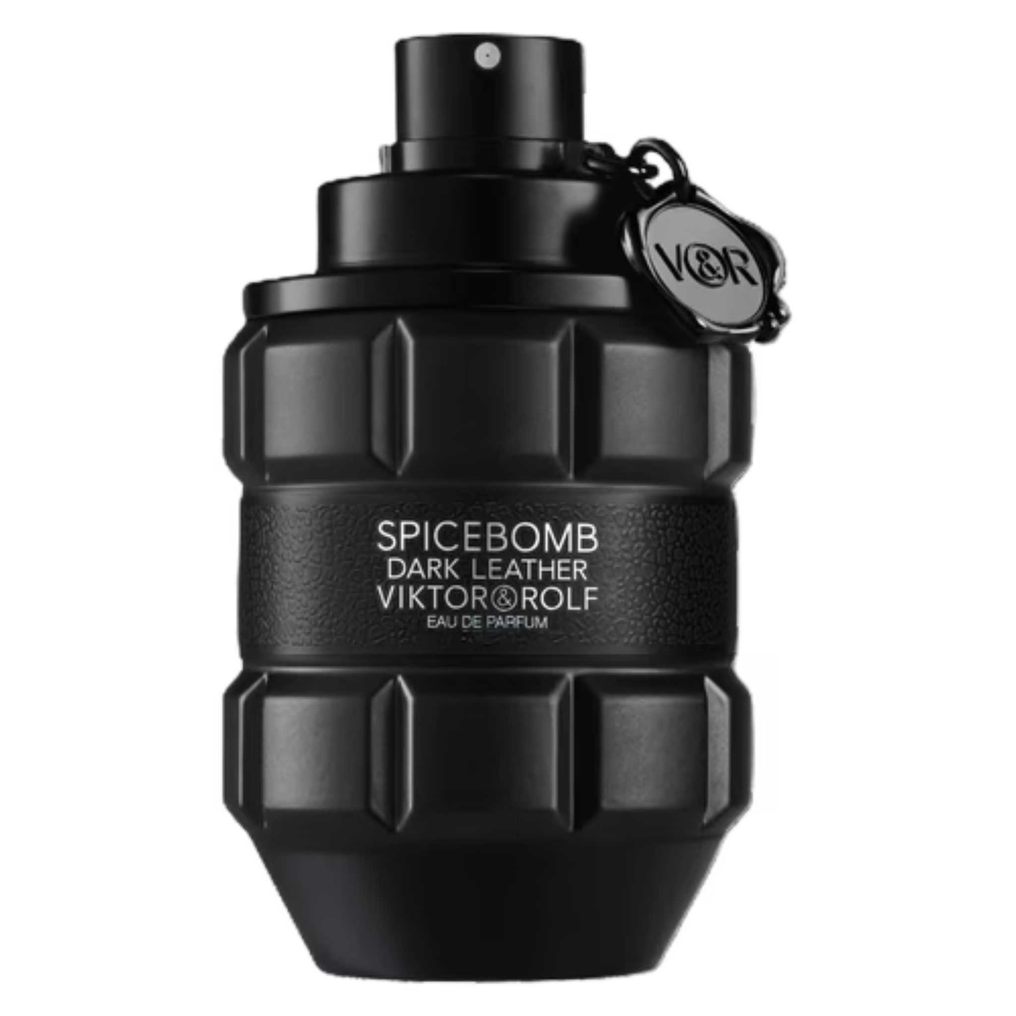 Dark leather sample of Viktor & Rolf Spicebomb fragrance by My Store, featuring a textured leather surface and subtle branding details.
