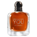 Emporio Armani Stronger With You Intensely fragrance sample bottle with elegant black and gold packaging design.