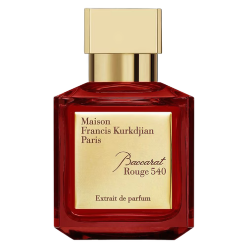 Sample of Maison Francis Kurkdjian Baccarat Rouge 540 Extrait perfume in a small vial with branding label visible.
