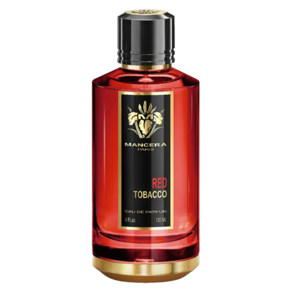 Small vial of Mancera Red Tobacco fragrance sample with a black cap and label, showcasing the perfume container.