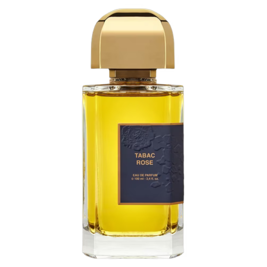 Sample of BDK Parfums Tabac Rose perfume showing the small bottle with a pink and black label on a white background.