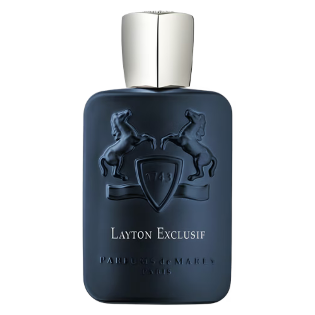 Sample of Parfums de Marly Layton Exclusif perfume bottle, showcasing elegant glass design and fragrance details.