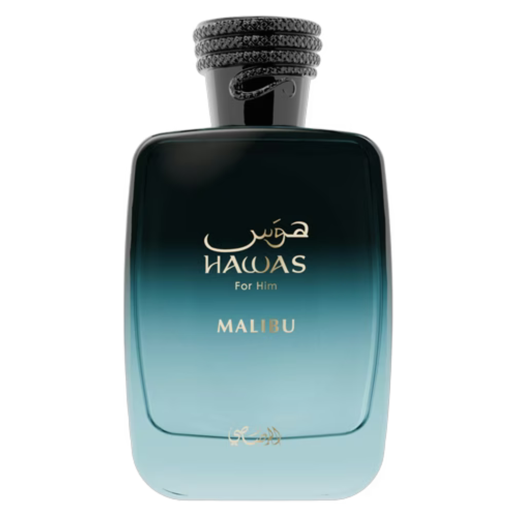 Rasasi Hawas Malibu perfume sample bottle with sleek design, showcasing the fragrance's elegant packaging and branding.