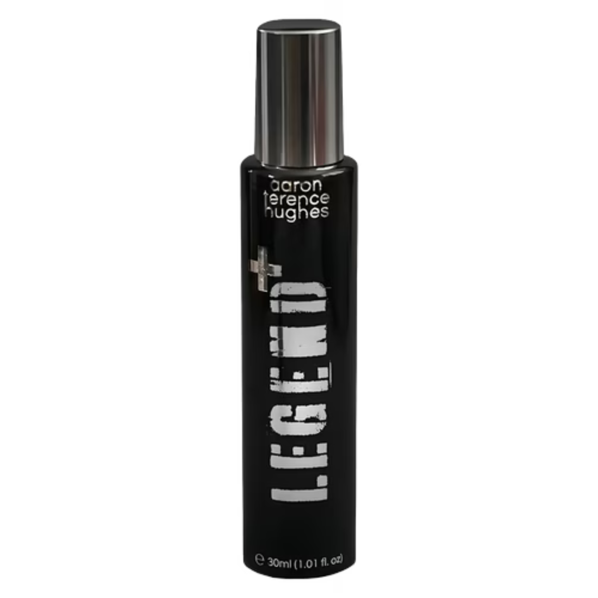 Aaron Terence Hughes Legend+ sample bottle featuring modern design and clear label, showcasing the product's sleek packaging.