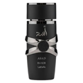 Sample bottle of Lattafa Asad Elixir perfume, featuring a sleek design with a gold cap and clear glass container.