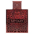 Small bottle of Rayhaan Crimson perfume sample by My Store, showing the sample container with pink liquid inside.