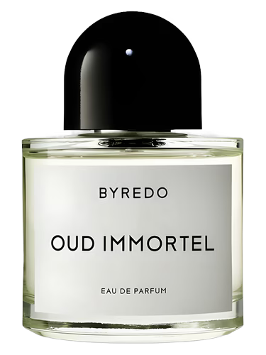 Byredo Oud Immortel sample bottle with dark packaging, showcasing a luxurious fragrance for men and women.