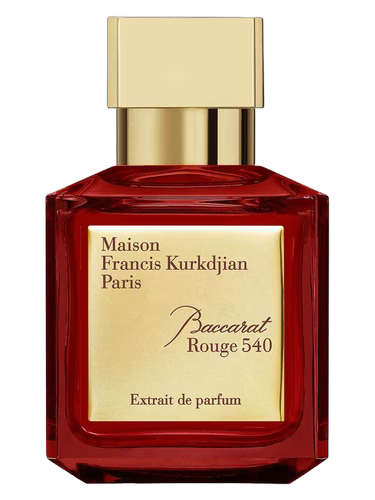 Bottle of Maison Francis Kurkdjian Baccarat Rouge 540 Extrait fragrance sample with dark packaging and elegant design