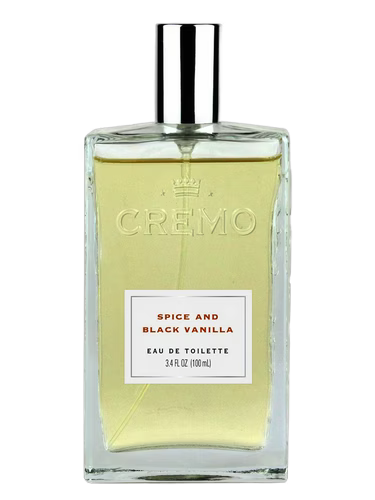 Cremo Spice and Black Vanilla fragrance sample from My Store, featuring dark packaging and a sleek design.