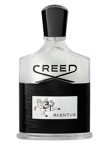 A Creed Aventus perfume sample in a dark, rectangular container with a sleek design, displayed on a neutral background.